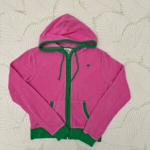 Lilly Pulitzer White Label Pink and Green Terrycloth Hoodie- XS